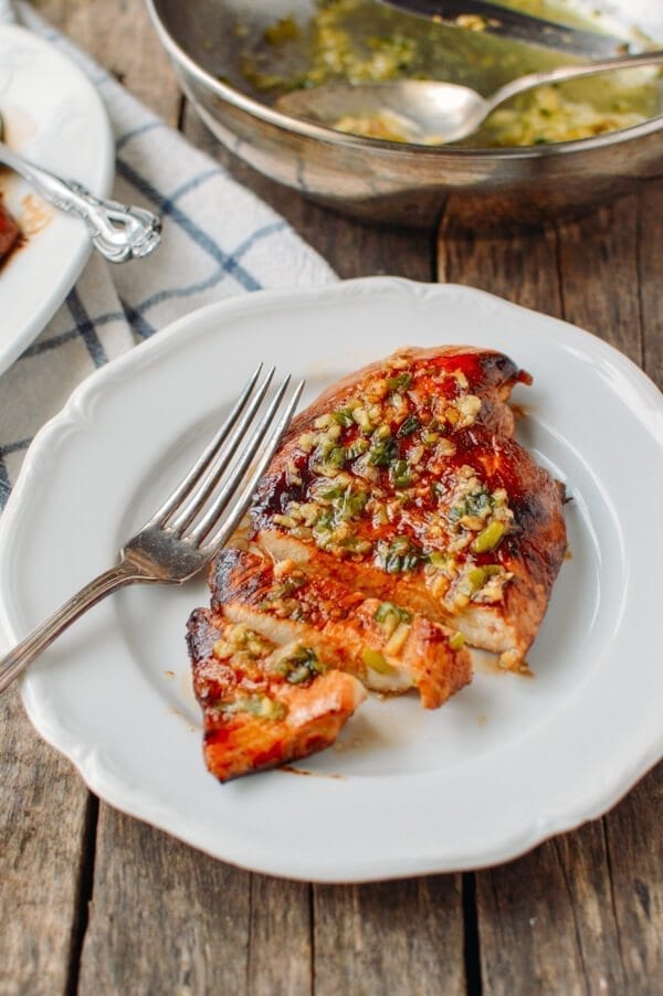 Chinese New Year Menu - the shortcut - Soy Glazed Chicken Breast with Scallion Ginger Oil, by thewoksoflife.com