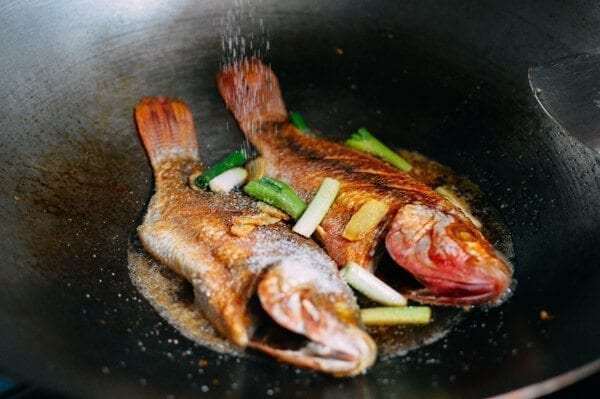 Chinese Braised Fish (Hongshao Yu), by thewoksoflife.com