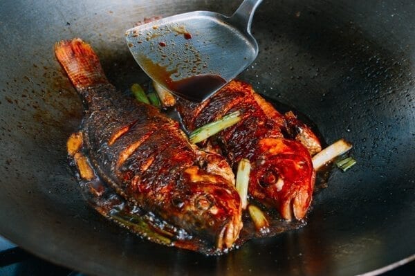 Chinese Braised Fish (Hongshao Yu), by thewoksoflife.com