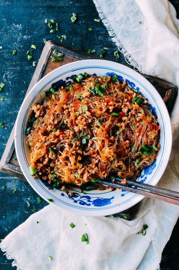 Ants Climbing a Tree (Sichuan Glass Noodle Stir-fry), by thewoksoflife.com
