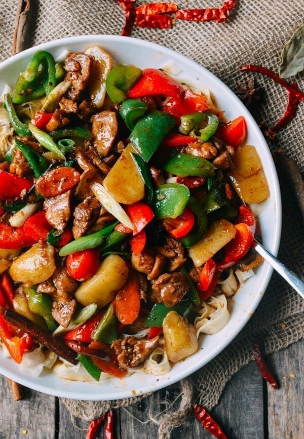 Big Plate Chicken (Chinese Da Pan Ji) with Noodles, by thewoksoflife.com