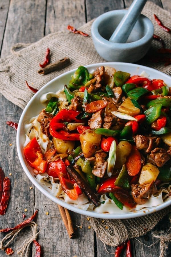 Big Plate Chicken (Chinese Da Pan Ji) with Noodles, by thewoksoflife.com