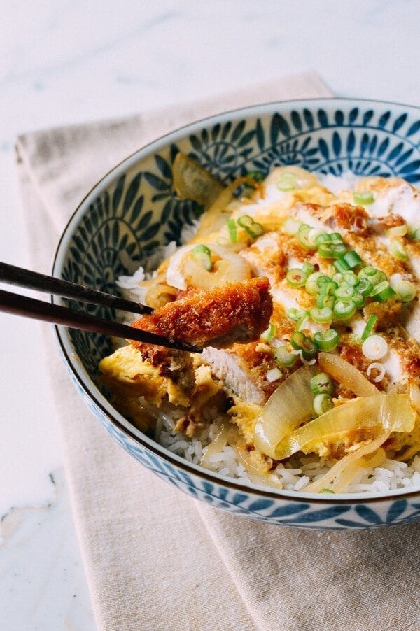 Katsudon Japanese Pork Cutlet and Egg Rice Bowl, by thewoksoflife.com