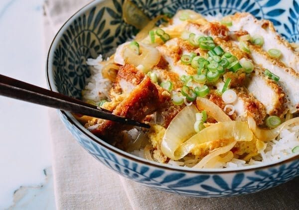 Katsudon Japanese Pork Cutlet and Egg Rice Bowl, by thewoksoflife.com