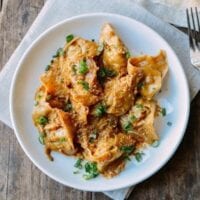 Mushroom tortellini with soy cream sauce