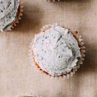 Peanut Butter Cupcakes w/ Black Sesame Frosting, by thewoksoflife.com