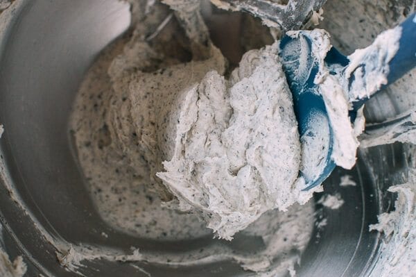 Peanut Butter Cupcakes w/ Black Sesame Frosting, by thewoksoflife.com
