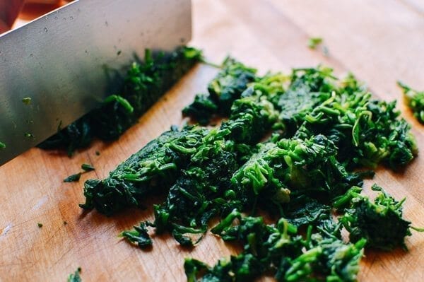 Shanghai Rice Cake Stir-fry w/ Shepherd's Purse, by thewoksoflife.com