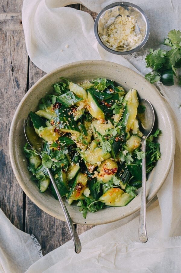 Smashed Asian Cucumber Salad, by thewoksoflife.com