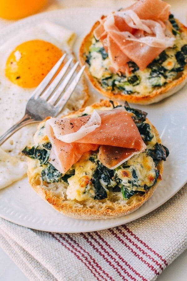 Cheesy Kale Prosciutto Brunch Melts, by thewoksoflife.com