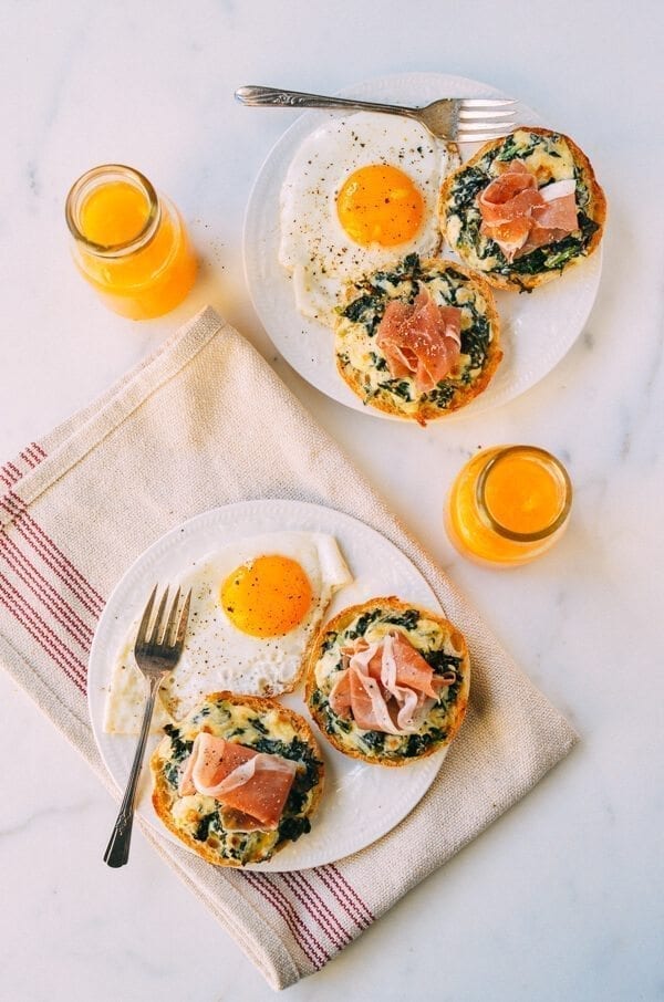 Cheesy Kale Prosciutto Brunch Melts, by thewoksoflife.com