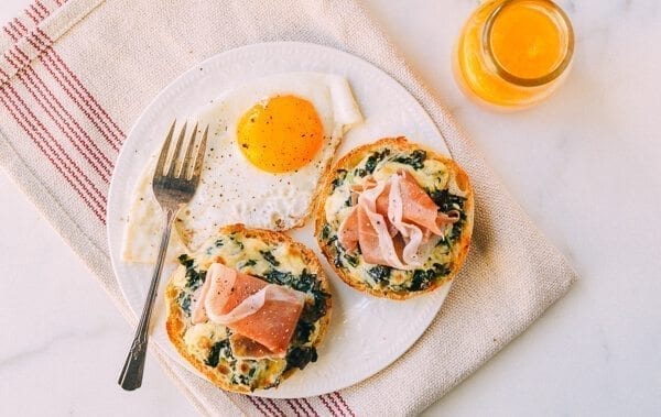 Cheesy Kale Prosciutto Brunch Melts, by thewoksoflife.com