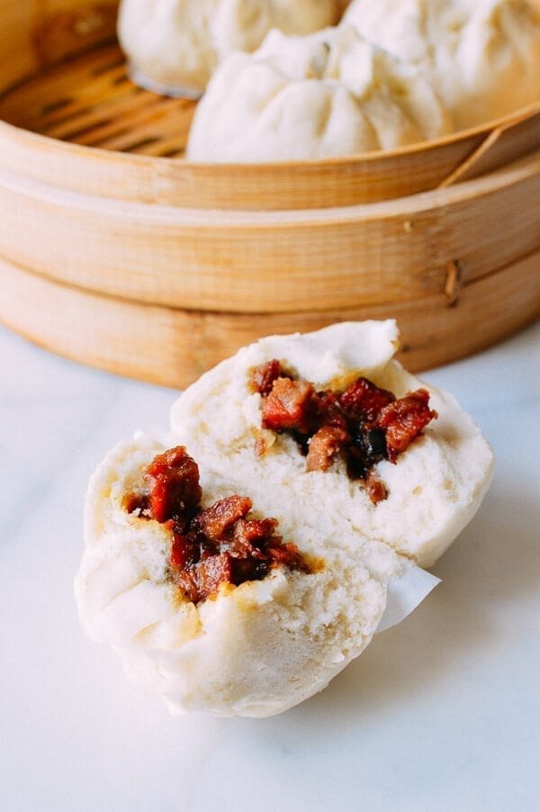 Steamed BBQ Pork Buns (Char Siu Bao), by thewoksoflife.com