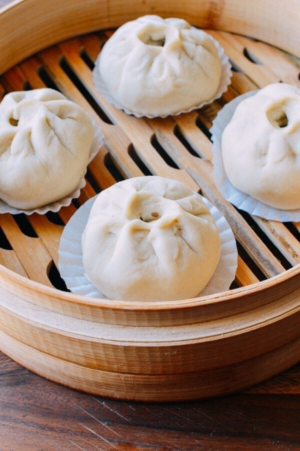 Steamed BBQ Pork Buns (Char Siu Bao), by thewoksoflife.com