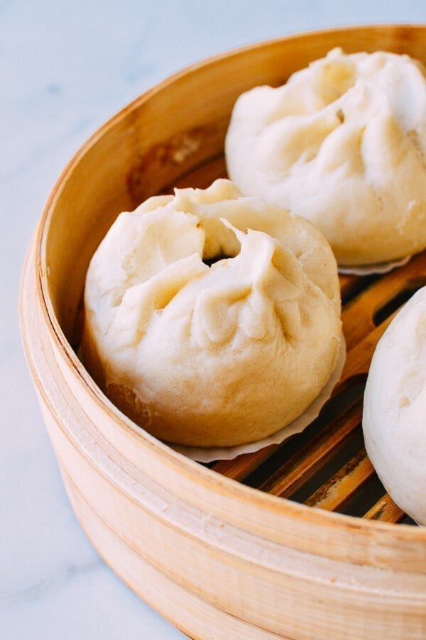 Steamed BBQ Pork Buns (Char Siu Bao), by thewoksoflife.com