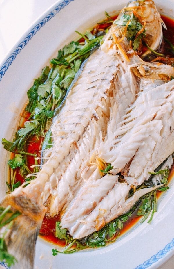 How to serve a Chinese Steamed Whole Fish, by thewoksoflife.com