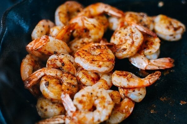 Thai Basil Pesto Pasta with Spicy Shrimp, by thewoksoflife.com