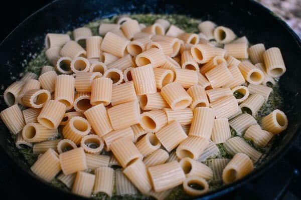Thai Basil Pesto Pasta with Spicy Shrimp, by thewoksoflife.com