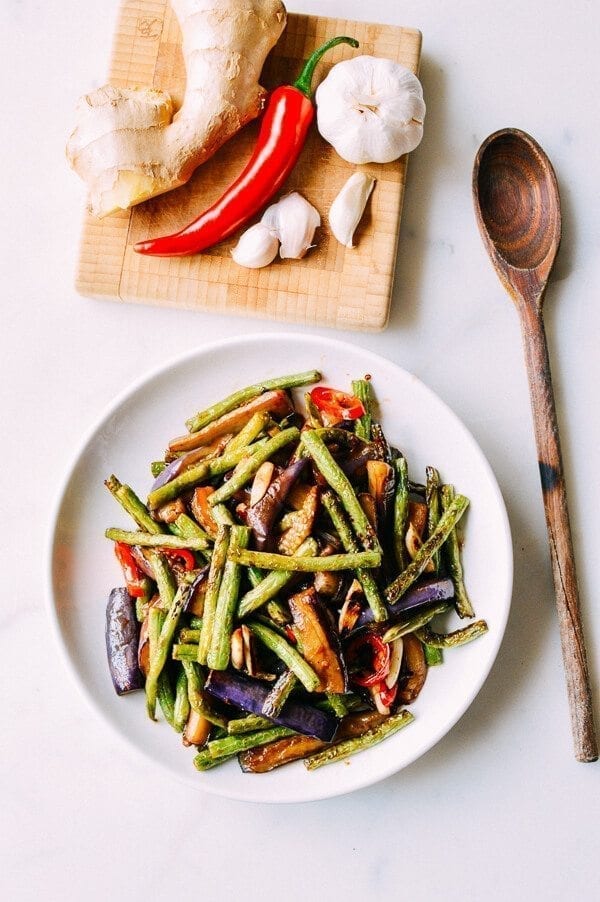 Chinese Vegan Recipes - Eggplant String Bean Stir-fry, by thewoksoflife.com