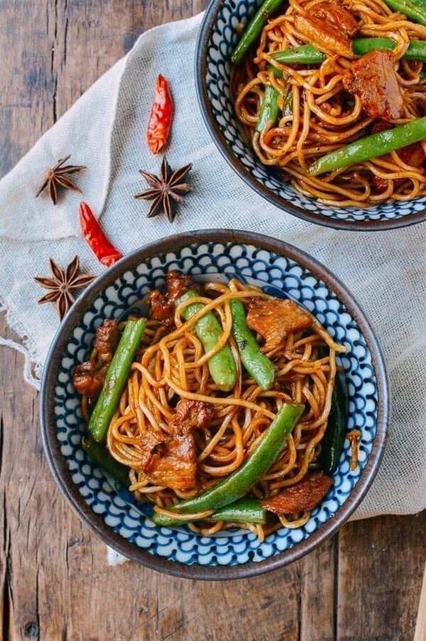 Chinese New year Recipes - Steamed Noodles with Green Beans, by thewoksoflife.com