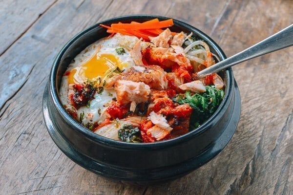 Salmon Bibimbap Korean Rice Bowl by thewoksoflife.com