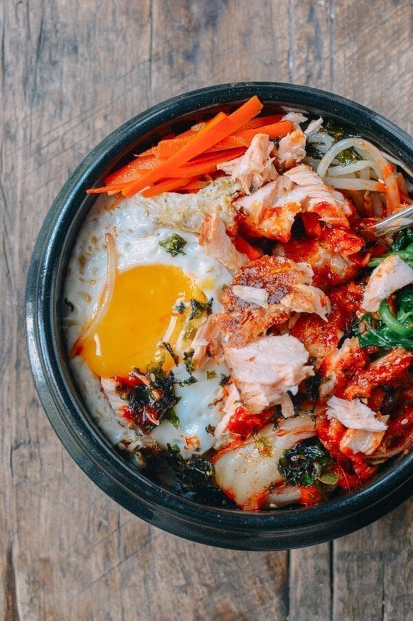 Salmon Bibimbap Korean Rice Bowl by thewoksoflife.com