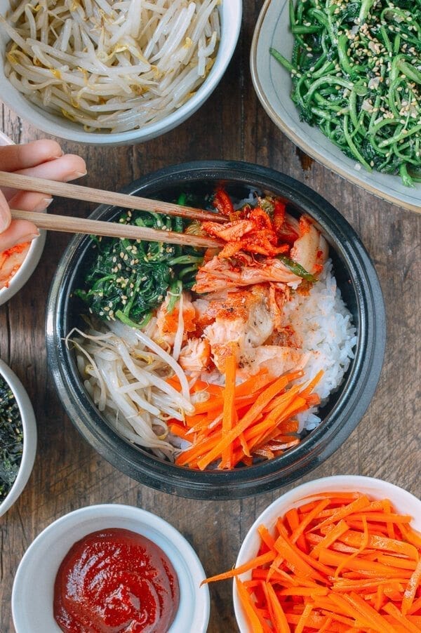 Salmon Bibimbap Korean Rice Bowl by thewoksoflife.com