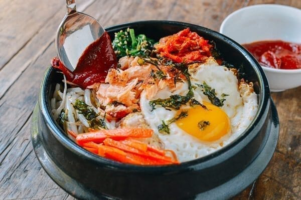 Salmon Bibimbap Korean Rice Bowl by thewoksoflife.com