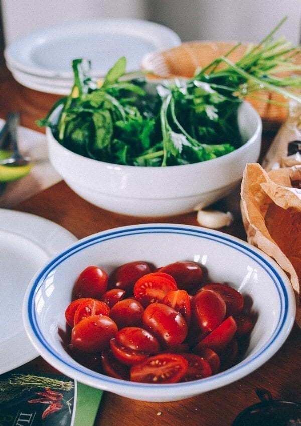 Spaghetti with Tomatoes, Capers, Mint & Parsley, by thewoksoflife.com