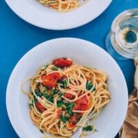 Spaghetti with Tomatoes, Capers, Mint & Parsley, by thewoksoflife.com