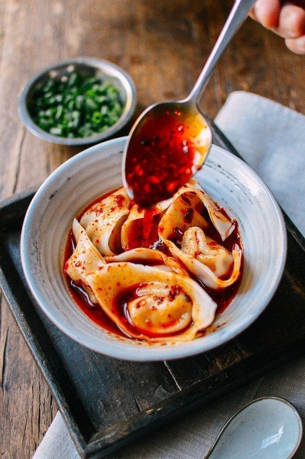 Sichuan Spicy Wontons, by thewoksoflife.com
