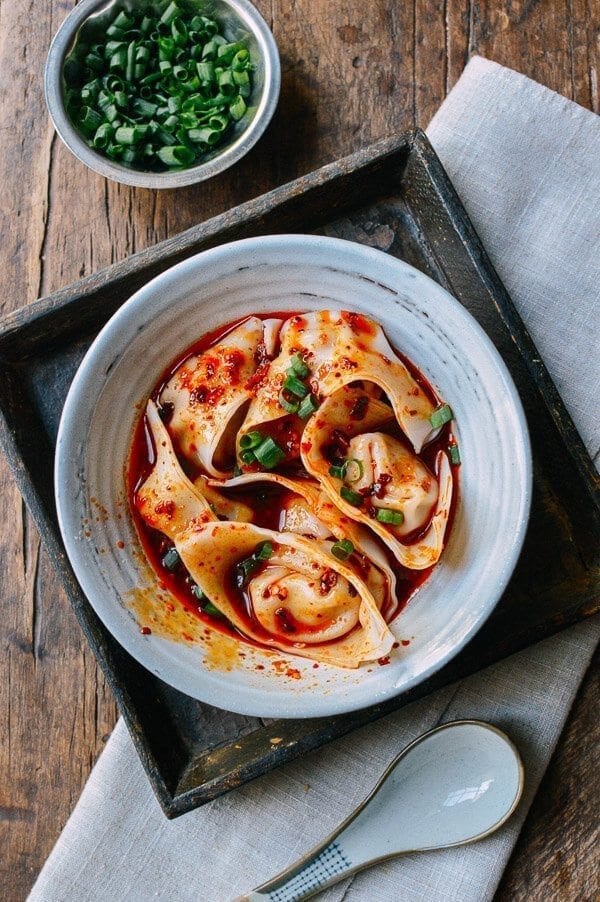 Sichuan Spicy Wontons, by thewoksoflife.com