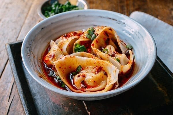 Sichuan Spicy Wontons, by thewoksoflife.com