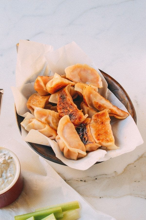 Buffalo Chicken Potstickers, by thewoksoflife.com