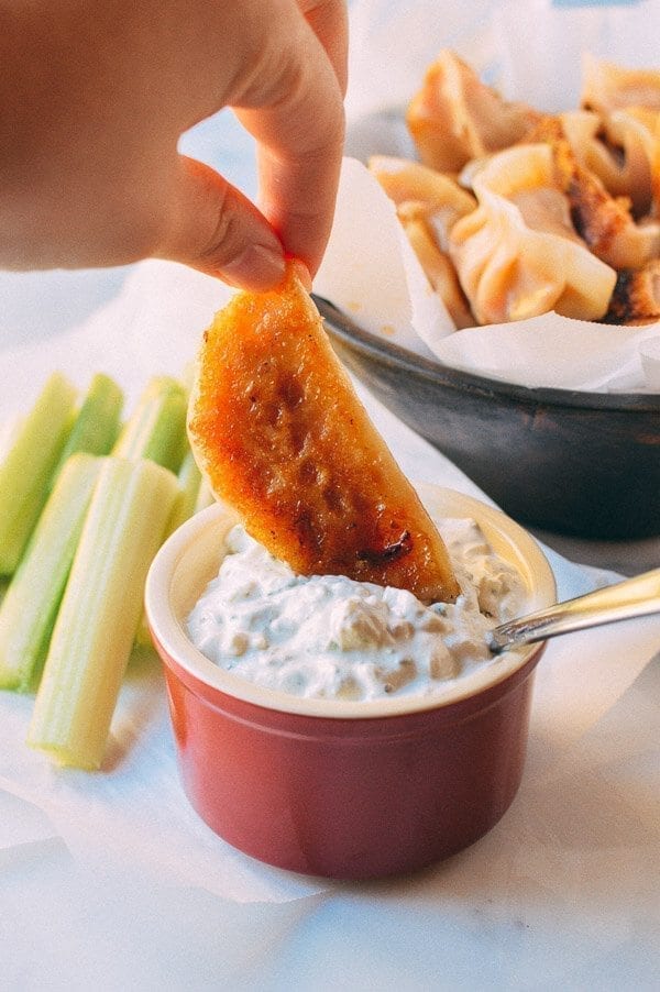 Buffalo Chicken Potstickers, by thewoksoflife.com