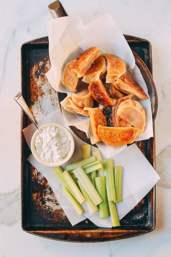 Buffalo Chicken Potstickers, by thewoksoflife.com