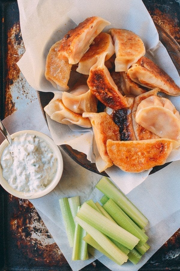 Buffalo Chicken Potstickers, by thewoksoflife.com