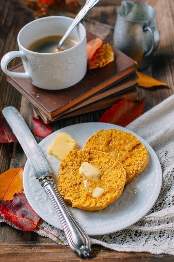 Pumpkin English Muffins, by thewoksoflife.com