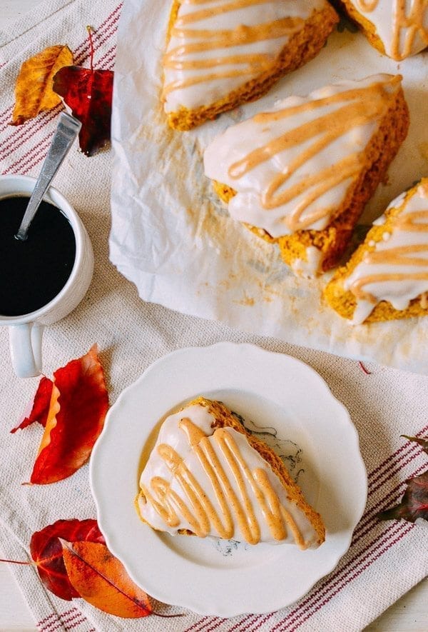 Glazed Pumpkin Scones, by thewoksoflife.com