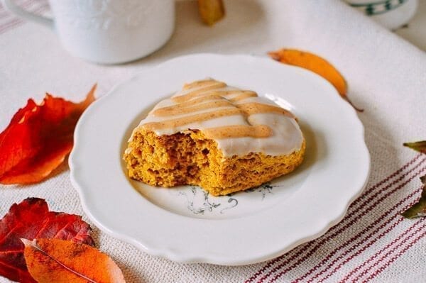 Glazed Pumpkin Scones, by thewoksoflife.com