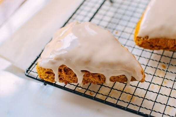 Glazed Pumpkin Scones, by thewoksoflife.com
