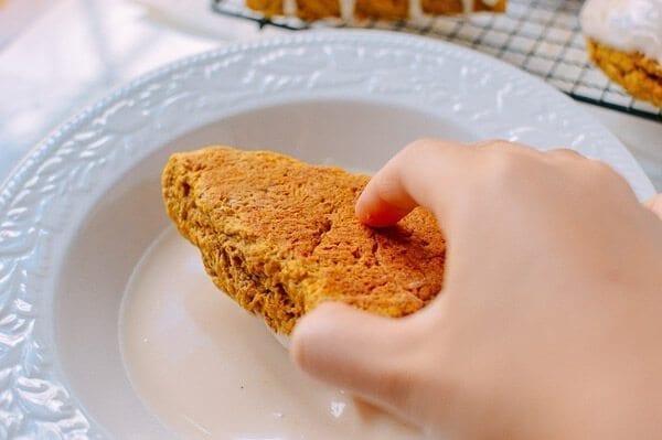 Glazed Pumpkin Scones, by thewoksoflife.com