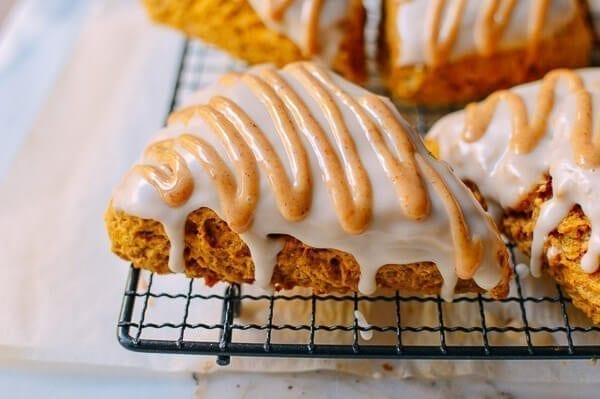 Glazed Pumpkin Scones, by thewoksoflife.com