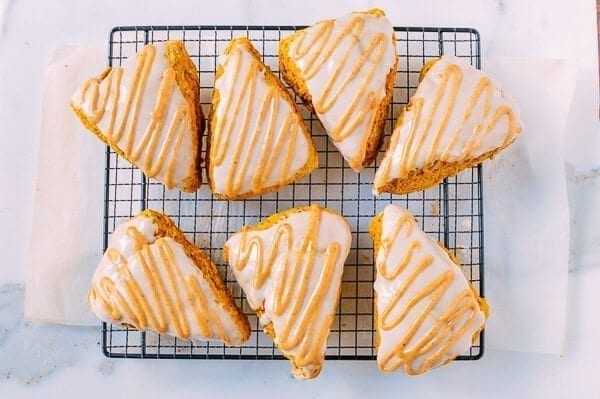 Glazed Pumpkin Scones, by thewoksoflife.com