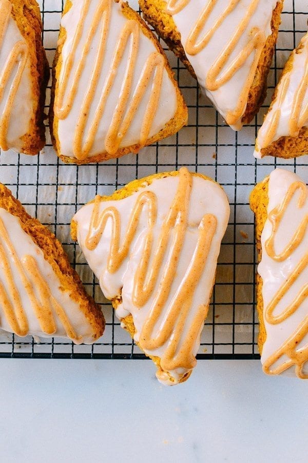 Glazed Pumpkin Scones, by thewoksoflife.com