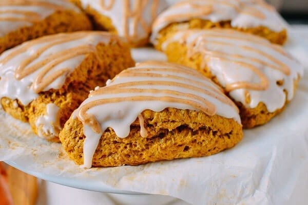 Glazed Pumpkin Scones, by thewoksoflife.com