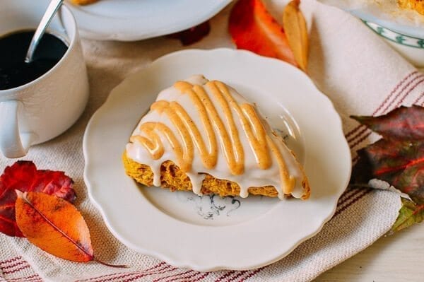 Glazed Pumpkin Scones, by thewoksoflife.com