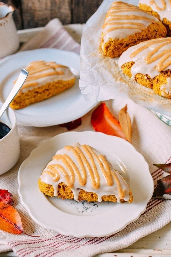 Glazed Pumpkin Scones, by thewoksoflife.com