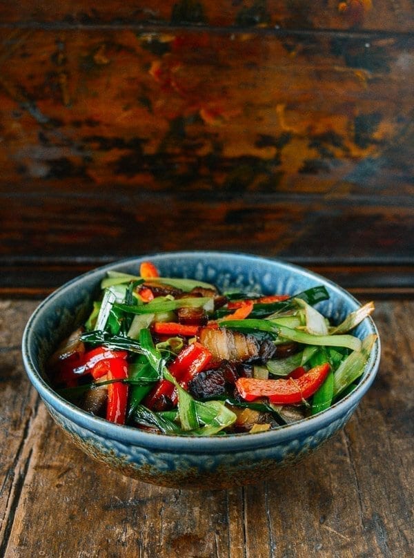 Cured Pork Belly Stir-fry with Leeks, by thewoksoflife.com