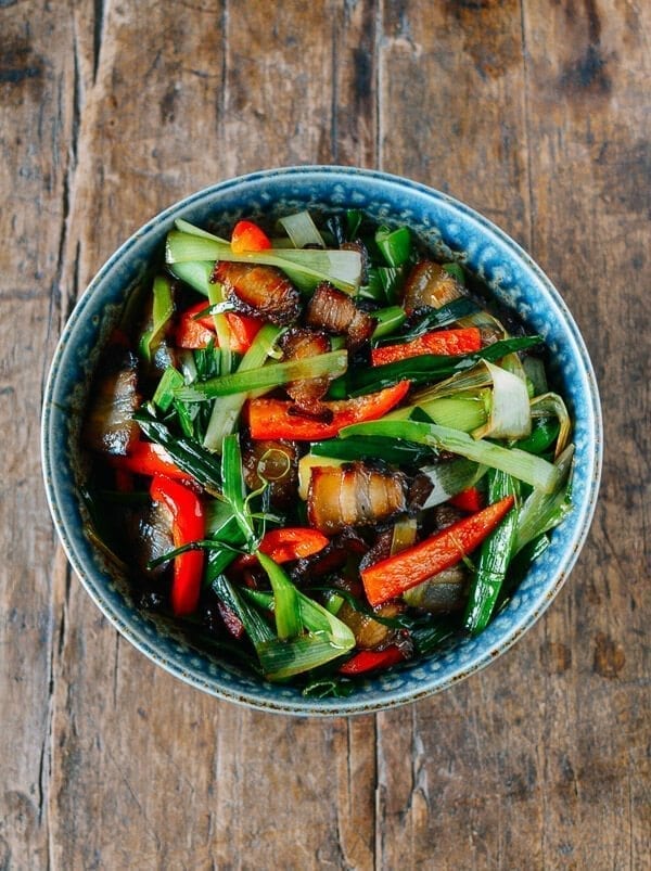 Cured Pork Belly Stir-fry with Leeks, by thewoksoflife.com